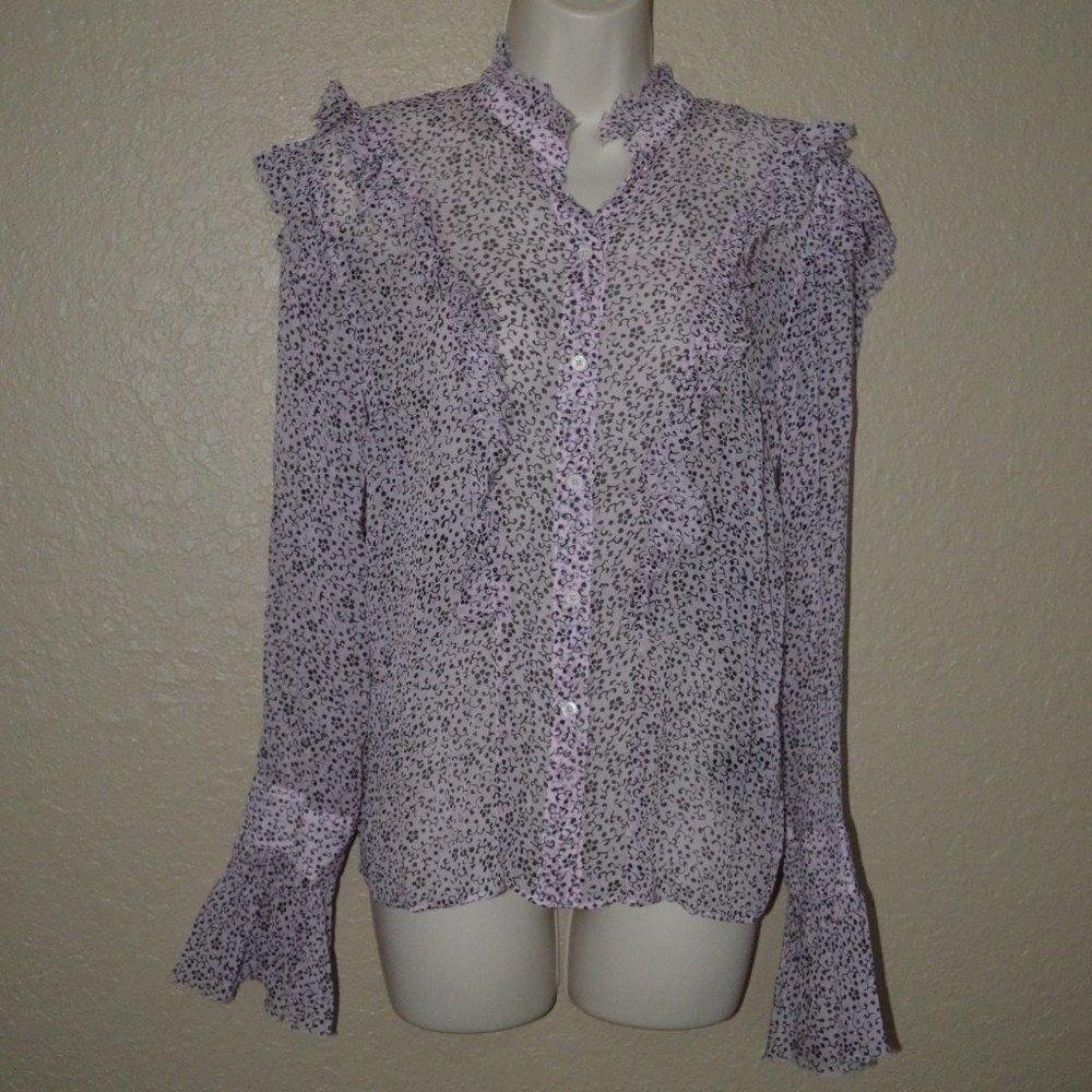 Sz S Zadig & Voltaire Purple Print Silk Long Sleeve Blouse